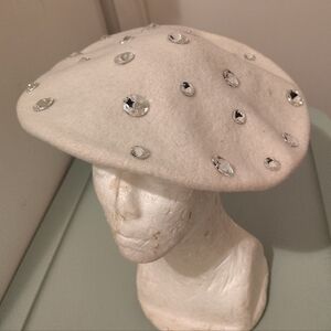 Elegant Vintage White KOKIN Embellished Beret - DEADSTOCK